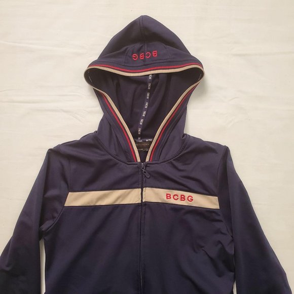 BCBG MAXAZRIA Women’s Full Zip Front Hooded Track Jacket Navy Blue Size Medium - Picture 7 of 13